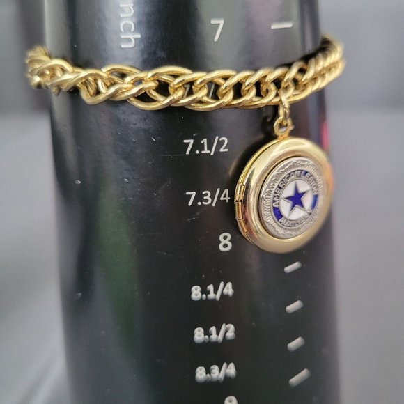 Vintage American Legion Gold Tone Locket Charm Fashion Chain Bracelet 7 1/4" - Picture 6 of 6
